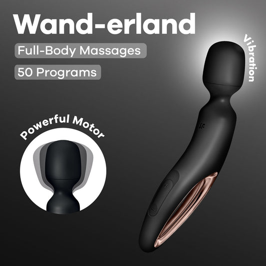 Satisfyer Wand-erland - Black - Black/Rose Gold USB Rechargeable Massage Wand