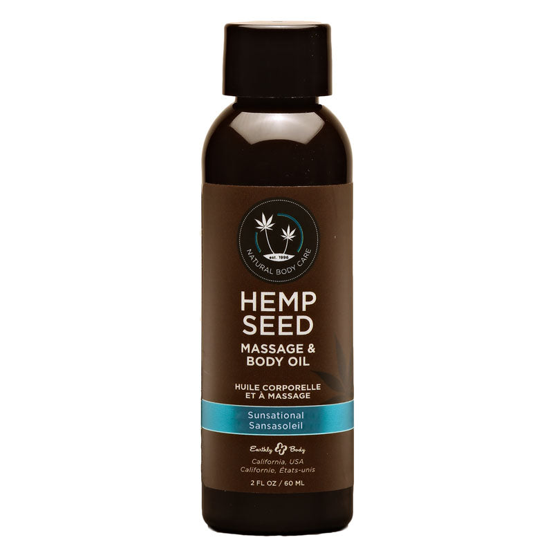 Earthly Body Hemp Seed Massage & Body Oil - Sunsational (Italian Bergamot, Juniper Berries & White Wood) Scented - 59 ml Bottle