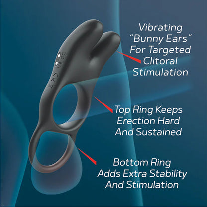 Red Dot Rings - V1 - Black USB Rechargeable Vibrating Cock Ring with Remote