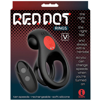 Red Dot Rings - V2 - Black USB Rechargeable Vibrating Cock & Ball Ring with Remote