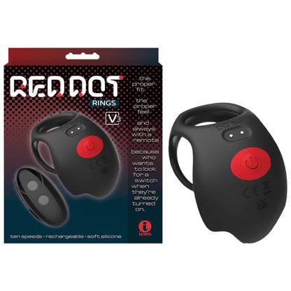 Red Dot Rings - V3 - Black USB Rechargeable Vibrating Cock & Ball Ring with Remote