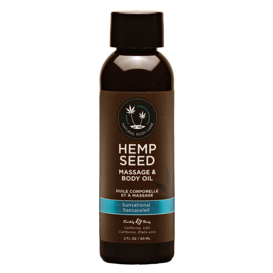 Earthly Body Hemp Seed Massage & Body Oil - Sunsational (Italian Bergamot, Juniper Berries & White Wood) Scented - 59 ml Bottle