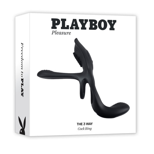 Playboy Pleasure The 3 Way - Black USB Rechargeable Vibrating Cock Ring with Wireless Remote