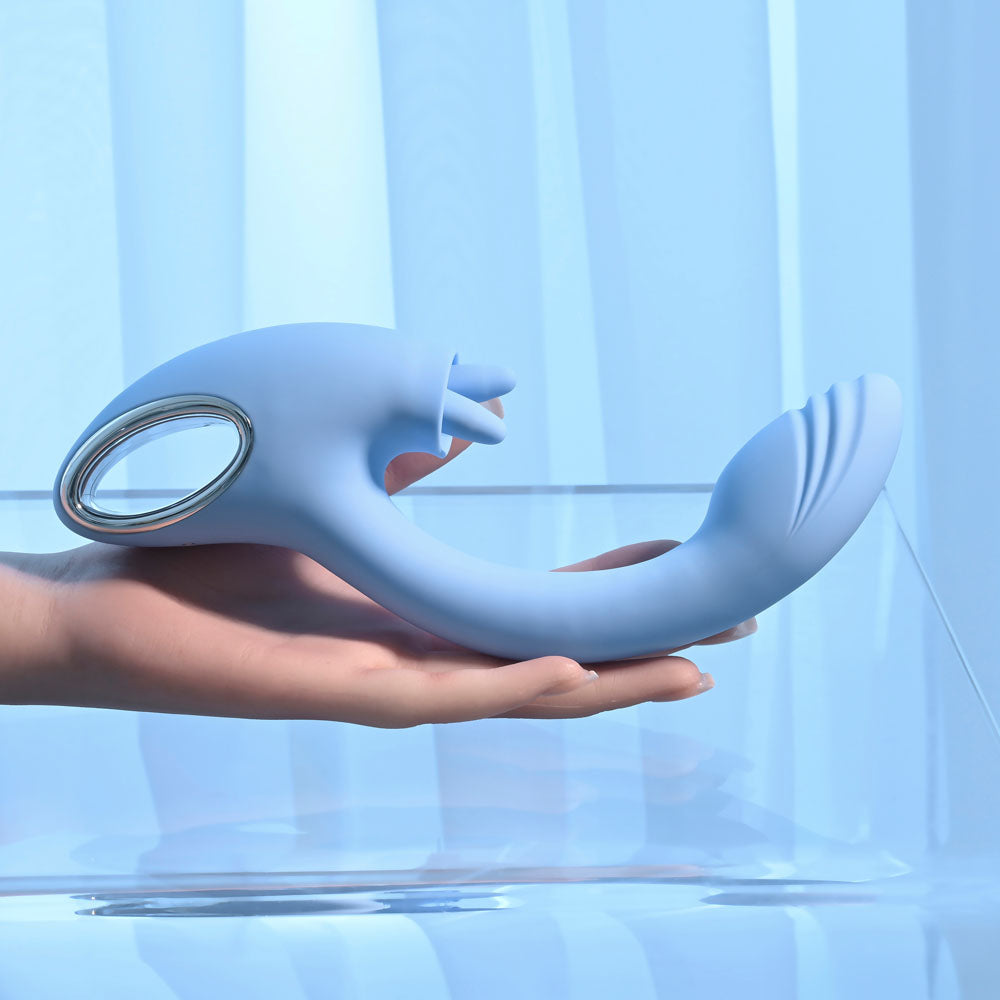 Playboy Pleasure SAPPHIRE SKY - Blue 21.6 cm USB Rechargeable Vibrator with Double Tongue Stimulator