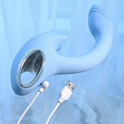 Playboy Pleasure SAPPHIRE SKY - Blue 21.6 cm USB Rechargeable Vibrator with Double Tongue Stimulator