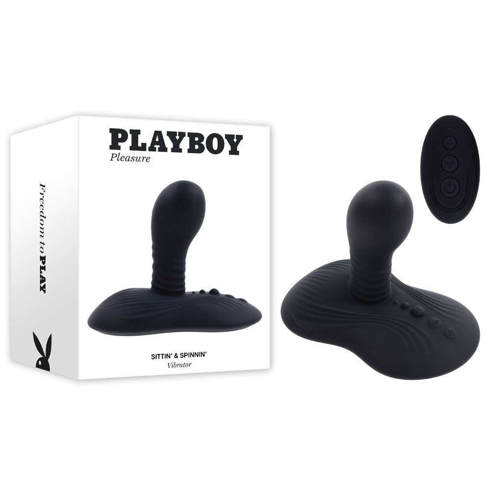 Playboy Pleasure SITTIN & SPINNIN - Black USB Rechargeable Spinning Vibrator & Grinder Pad with Remote