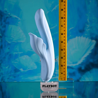 Playboy Pleasure IN BLOOM - Blue 23.5 cm USB Rechargeable Thrusting Tapping & Heating Dual Vibrator