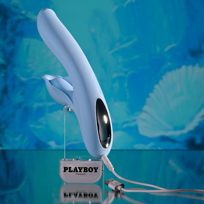 Playboy Pleasure IN BLOOM - Blue 23.5 cm USB Rechargeable Thrusting Tapping & Heating Dual Vibrator
