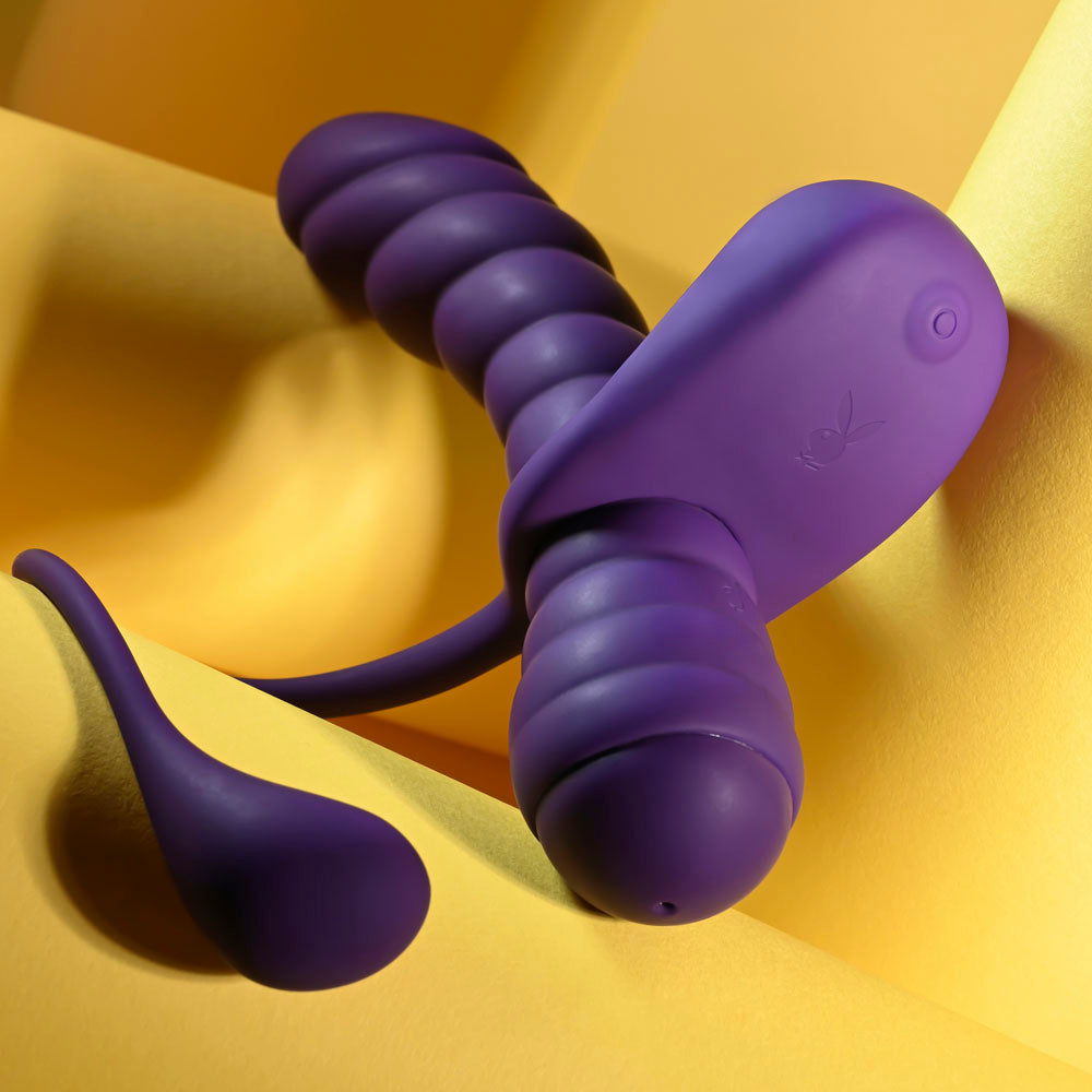 Playboy Pleasure TWISTED PLAYGROUND - Purple USB Rechargeable Vibrator and Cock Ring Kit