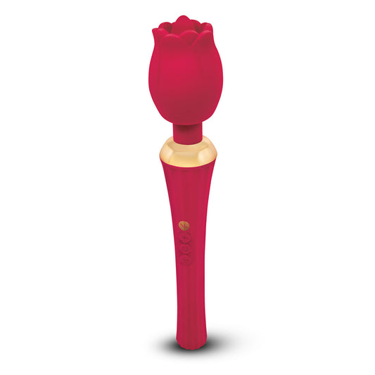 Secret Kisses Rosegasm Rose Wand - Rose Red 30.5 cm USB Rechargeable Massager Wand